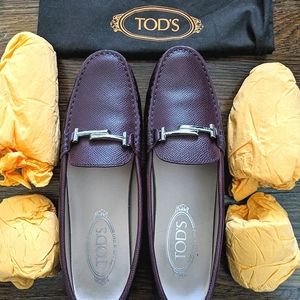 Tod's Saffianio Leather Loafers, Women, Burgandy